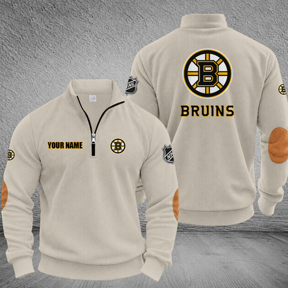 [SUPER SALE] NEW CUSTOMIZED NHL02 BTB BOSTON BRUINS MULTICOLOR STRIPED QUATER ZIP SWEATSHIRT