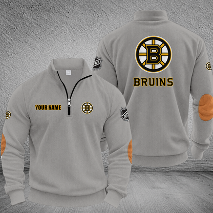[SUPER SALE] NEW CUSTOMIZED NHL02 BTB BOSTON BRUINS MULTICOLOR STRIPED QUATER ZIP SWEATSHIRT