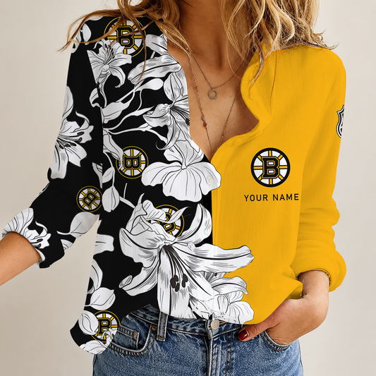 [SUPER SALE] NEW CUSTOMIZED NHL02 BTB BOSTON BRUINS WOMEN CASUAL SHIRT