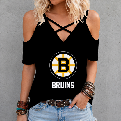 [SUPER SALE] NEW CUSTOMIZED NHL02 BTB BOSTON BRUINS CRISS CROSS V-NECK TOP