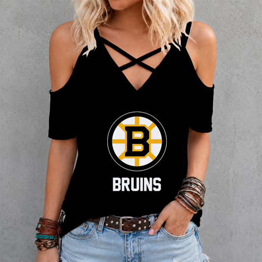 [SUPER SALE] NEW CUSTOMIZED NHL02 BTB BOSTON BRUINS CRISS CROSS V-NECK TOP