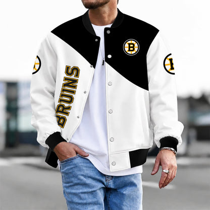 [SUPER SALE] NEW CUSTOMIZED NHL02 BTB BOSTON BRUINS SATIN VARSITY JACKET & BASEBALL JACKET