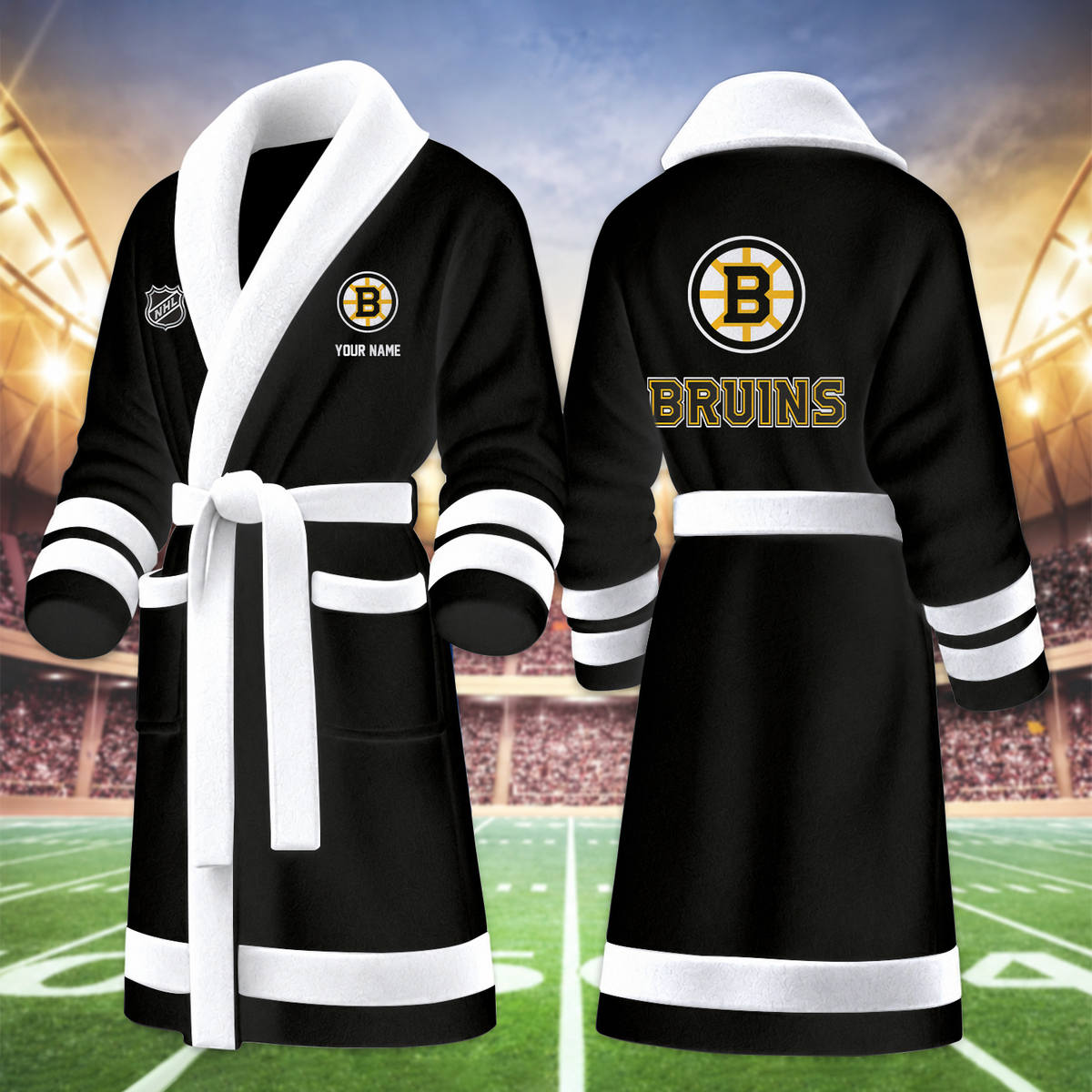 [SUPER SALE] NEW CUSTOMIZED NHL02 BTB BOSTON BRUINS MULTICOLOR FLEECE BATHROBE