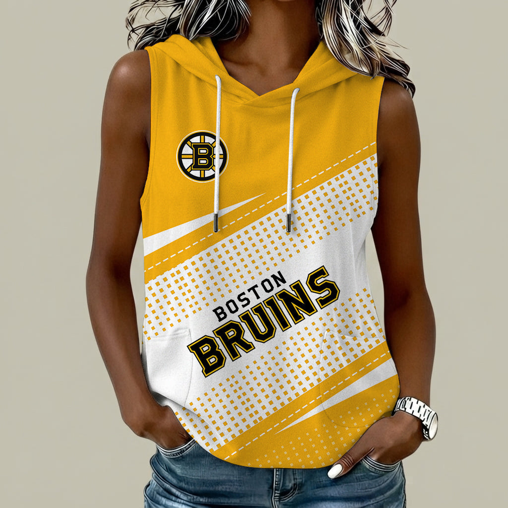 [SUPER SALE] NEW CUSTOMIZED NHL02 BTB BOSTON BRUINS WOMEN'S SLEEVELESS HOODED POCKET TANK TOP