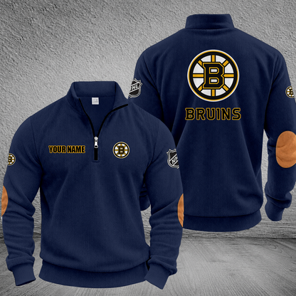 [SUPER SALE] NEW CUSTOMIZED NHL02 BTB BOSTON BRUINS MULTICOLOR STRIPED QUATER ZIP SWEATSHIRT