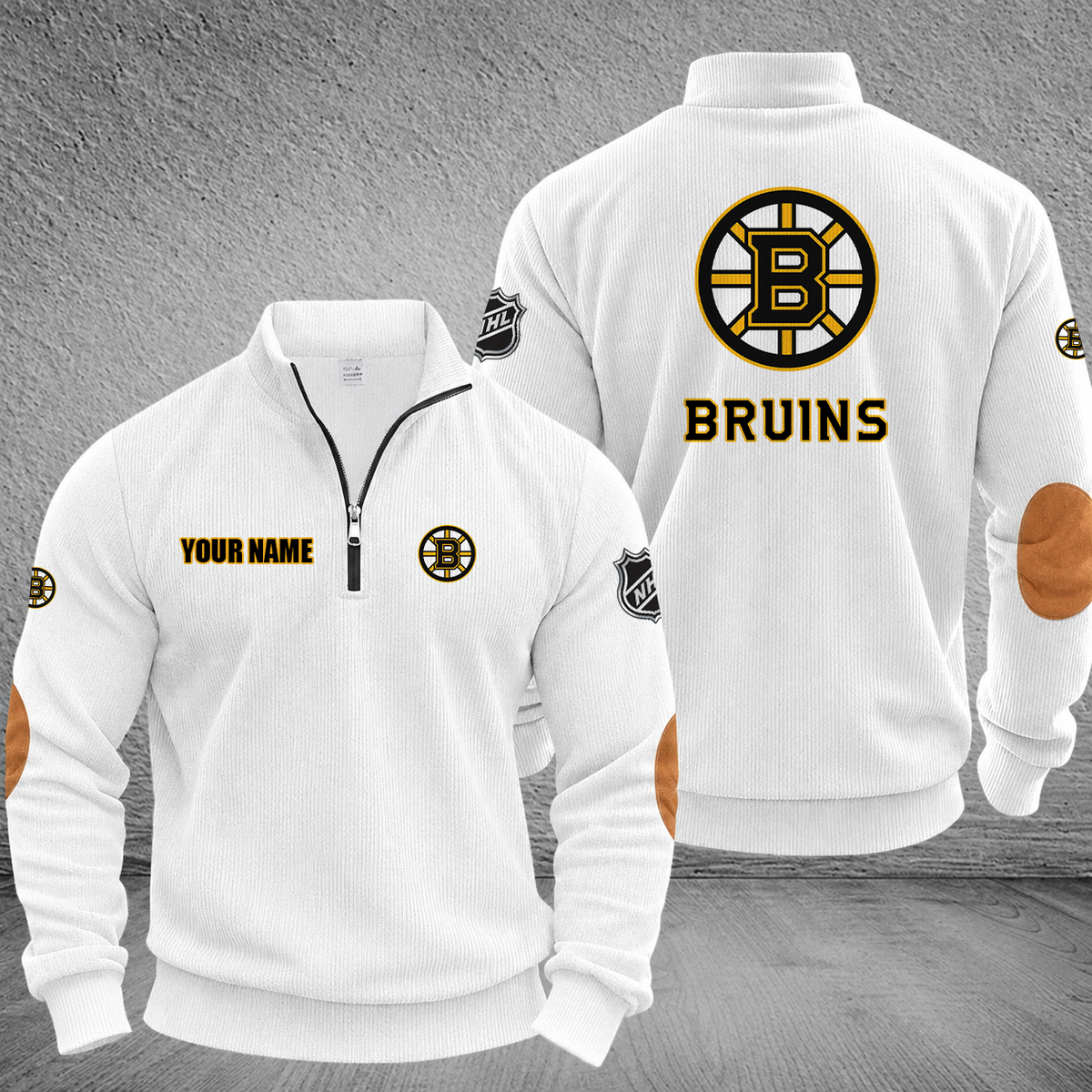 [SUPER SALE] NEW CUSTOMIZED NHL02 BTB BOSTON BRUINS MULTICOLOR STRIPED QUATER ZIP SWEATSHIRT