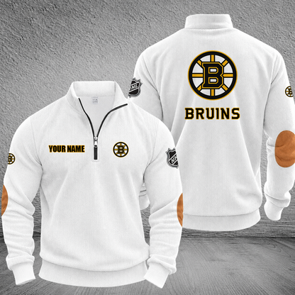 [SUPER SALE] NEW CUSTOMIZED NHL02 BTB BOSTON BRUINS MULTICOLOR STRIPED QUATER ZIP SWEATSHIRT