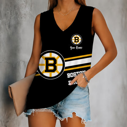 [SUPER SALE] NEW CUSTOMIZED NHL02 BTB BOSTON BRUINS WOMEN'S V-NECK TANK TOP