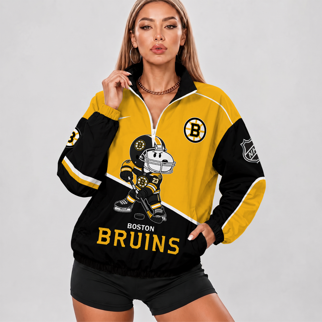 [SUPER SALE] NEW CUSTOMIZED NHL02 BTB BOSTON BRUINS V-NECK ZIPPER SWEATSHIRT JACKET