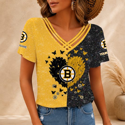 [SUPER SALE] NEW CUSTOMIZED NHL02 BTB BOSTON BRUINS V-NECK SHIRT