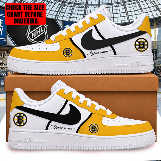 [SUPER SALE] NEW CUSTOMIZED NHL02 BTB BOSTON BRUINS AF1 SHOES