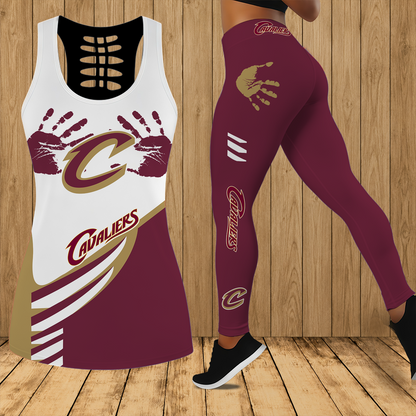 [HOT DEAL] NEW CUSTOMIZED NBA02 CCA CLEVELAND CAVALIERS HOLLOW TANK TOP & LEGGINGS SET