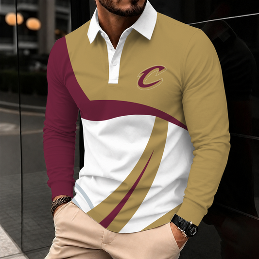 [HOT DEAL] NEW CUSTOMIZED NBA02 CCA CLEVELAND CAVALIERS MEN LONG SLEEVE POLO