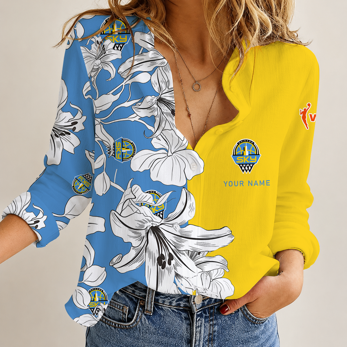 [FAN FAVORITE] NEW CUSTOMIZED WNBA02 CCS CHICAGO SKY WOMEN CASUAL SHIRT