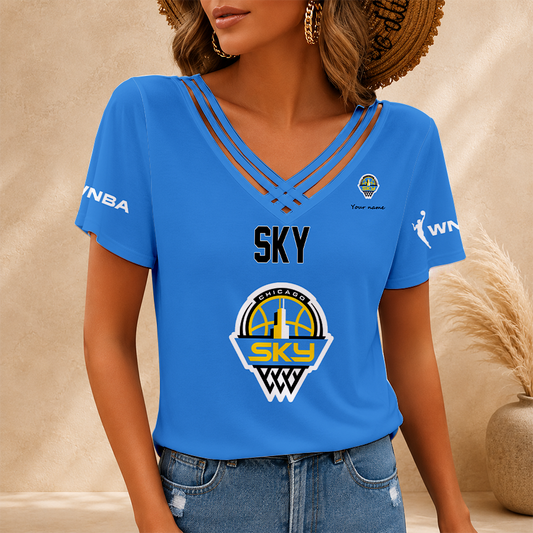 [FAN FAVORITE] NEW CUSTOMIZED WNBA02 CCS CHICAGO SKY V-NECK SHIRT