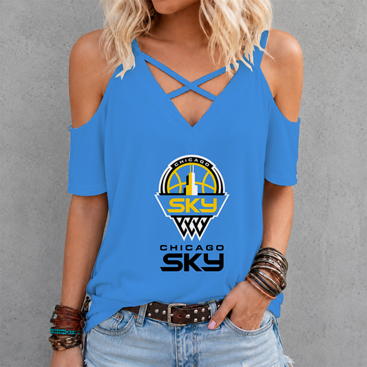 [FAN FAVORITE] NEW CUSTOMIZED WNBA02 CCS CHICAGO SKY CRISS CROSS V-NECK TOP