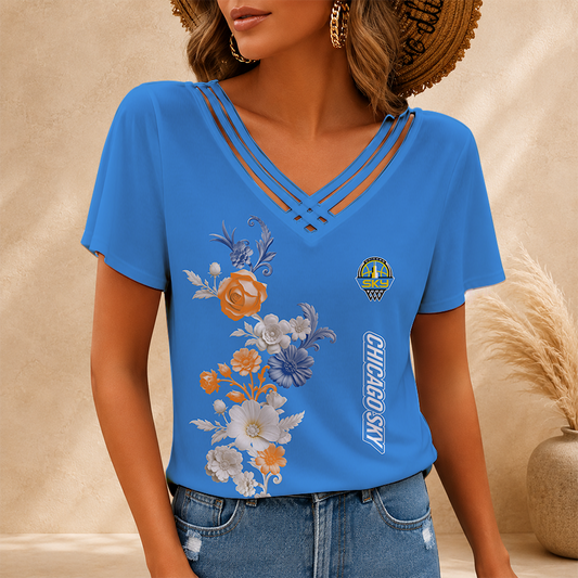 [FAN FAVORITE] NEW CUSTOMIZED WNBA02 CCS CHICAGO SKY V-NECK SHIRT
