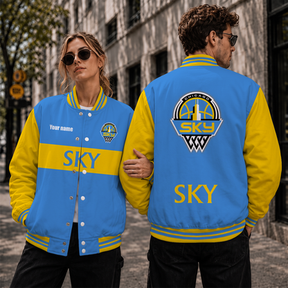 [FAN FAVORITE] NEW CUSTOMIZED WNBA02 CCS CHICAGO SKY BASEBALL JACKET, SATIN VARSITY JACKET