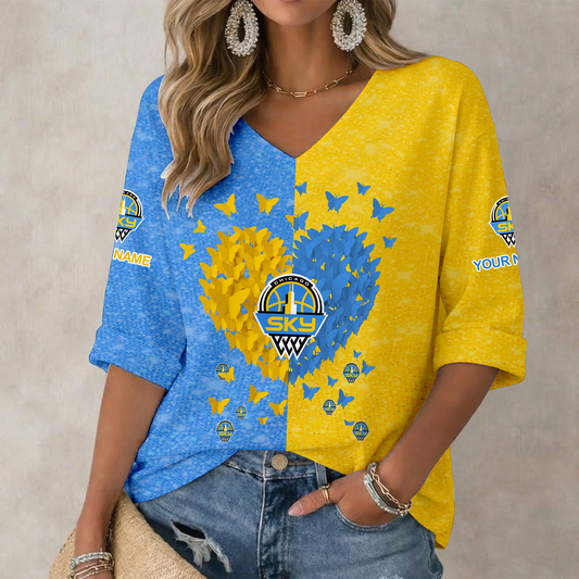 LIMITED EDITION - NEW CUSTOMIZED WNBA02 CCS CH SKY WOMEN'S HEART V-NECK LONG SLEEVE SHIRT