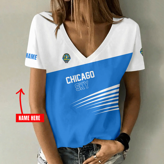 [FAN FAVORITE] NEW CUSTOMIZED WNBA02 CCS CHICAGO SKY V-NECK FEMALE SHIRT