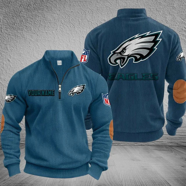 [SPECIAL OFFER] NEW CUSTOMIZED NFL02 PPE PHILADELPHIA EAGLES MULTICOLOR STRIPED QUATER ZIP SWEATSHIRT