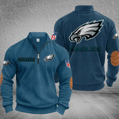 [SPECIAL OFFER] NEW CUSTOMIZED NFL02 PPE PHILADELPHIA EAGLES MULTICOLOR STRIPED QUATER ZIP SWEATSHIRT