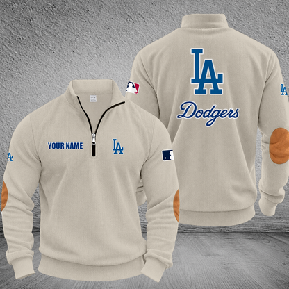[FLASH SALE] NEW CUSTOMIZED MLB02 LAD LOS ANGELES DODGERS MULTICOLOR STRIPED QUATER ZIP SWEATSHIRT