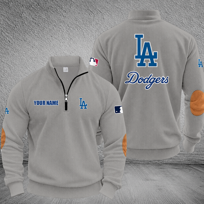 [FLASH SALE] NEW CUSTOMIZED MLB02 LAD LOS ANGELES DODGERS MULTICOLOR STRIPED QUATER ZIP SWEATSHIRT