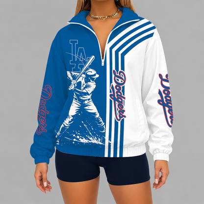 LIMITED EDITION - NEW CUSTOMIZED MLB02 LAD LOS ANGELES DODGERS V-NECK ZIPPER SWEATSHIRT JACKET