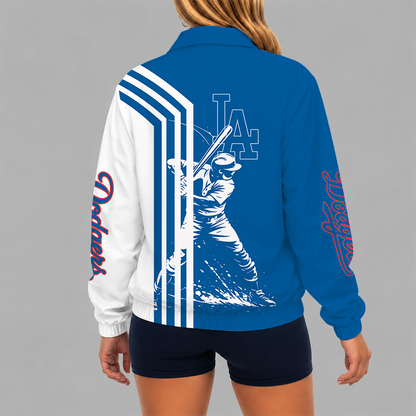 LIMITED EDITION - NEW CUSTOMIZED MLB02 LAD LOS ANGELES DODGERS V-NECK ZIPPER SWEATSHIRT JACKET
