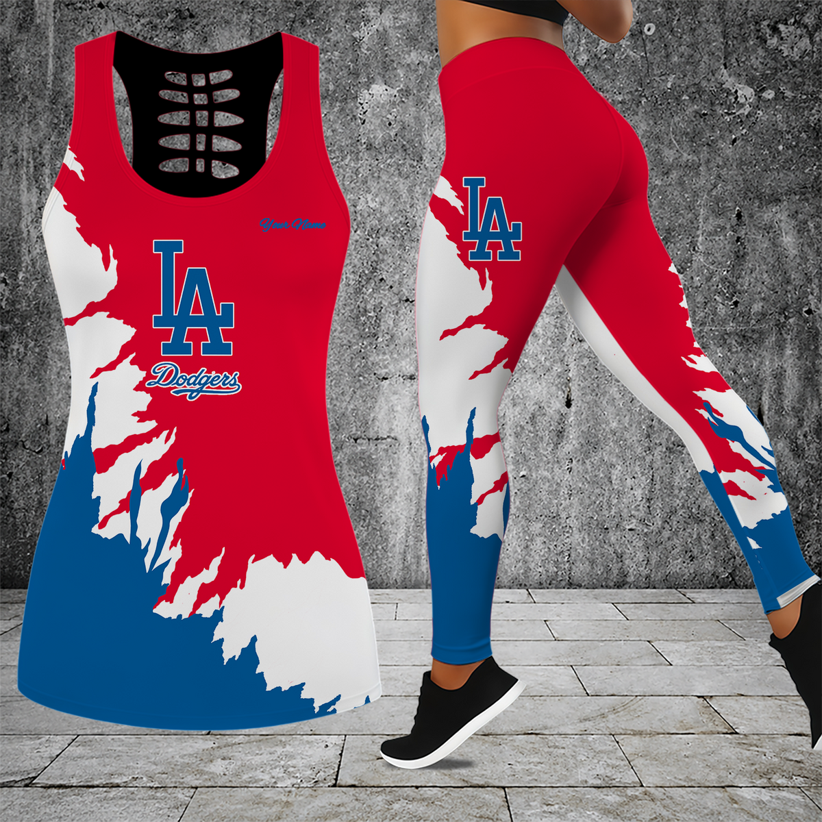 [FLASH SALE] NEW CUSTOMIZED MLB02 LAD LOS ANGELES DODGERS HOLLOW TANK TOP & LEGGINGS SET