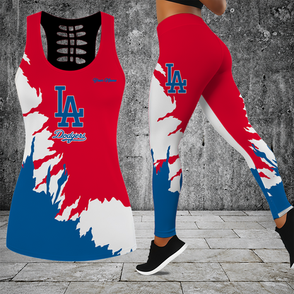 [FLASH SALE] NEW CUSTOMIZED MLB02 LAD LOS ANGELES DODGERS HOLLOW TANK TOP & LEGGINGS SET