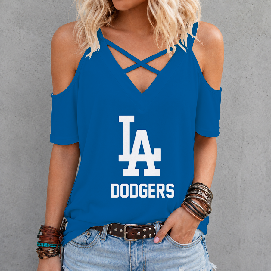 [FLASH SALE] NEW CUSTOMIZED MLB02 LAD LOS ANGELES DODGERS CRISS CROSS V-NECK TOP