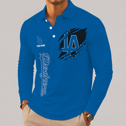 [FLASH SALE] NEW CUSTOMIZED MLB02 LAD LOS ANGELES DODGERS MEN'S LONG SLEEVE POLO