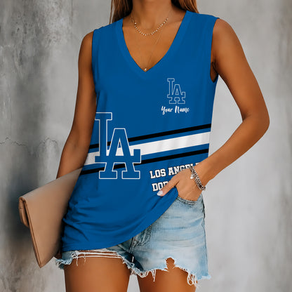 [FLASH SALE] NEW CUSTOMIZED MLB02 LAD LOS ANGELES DODGERS WOMEN'S V-NECK TANK TOP