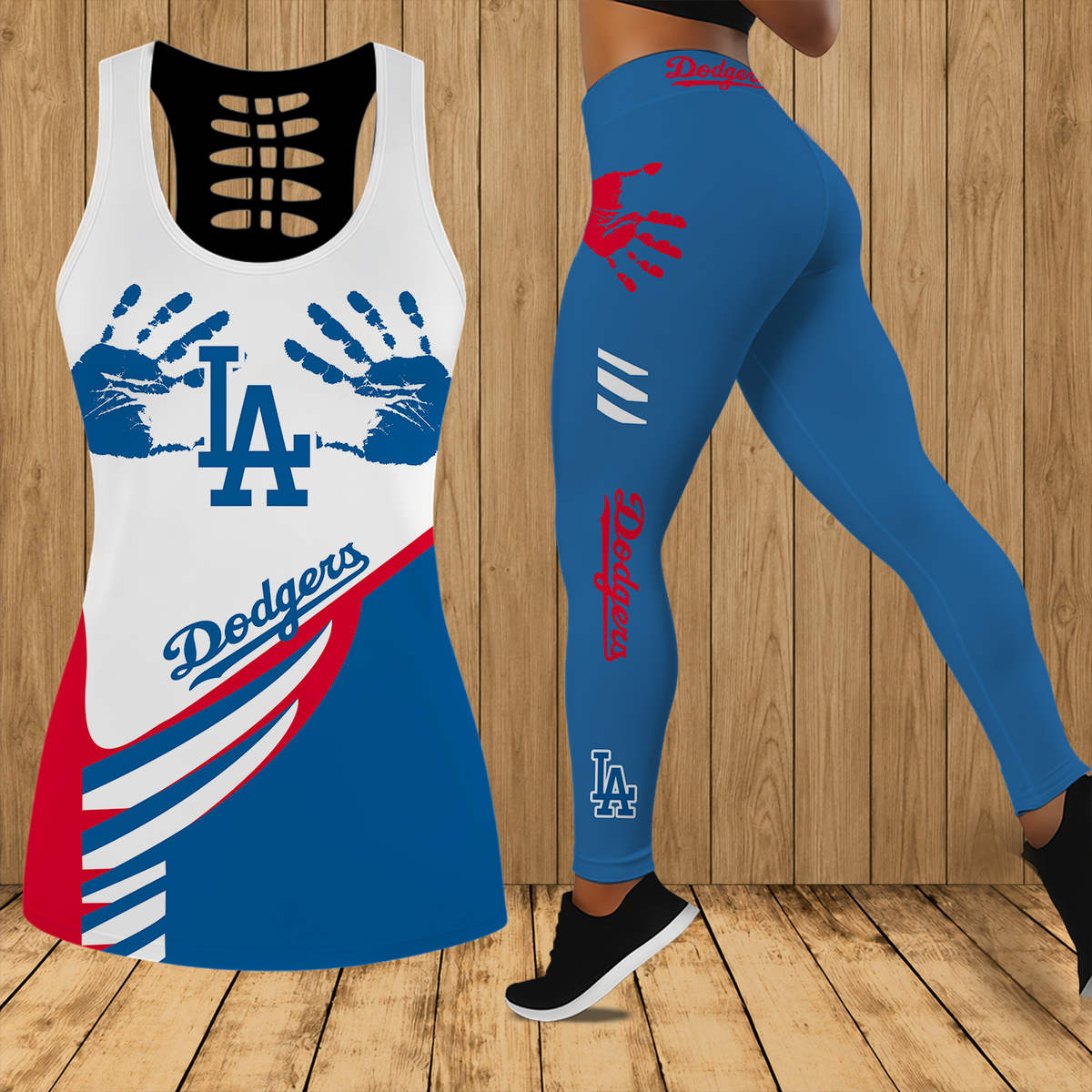 [FLASH SALE] NEW CUSTOMIZED MLB02 LAD LOS ANGELES DODGERS HOLLOW TANK TOP & LEGGINGS SET