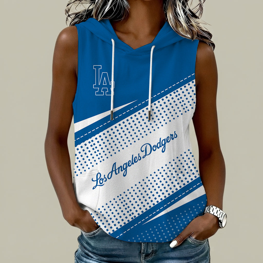 [FLASH SALE] NEW CUSTOMIZED MLB02 LAD LOS ANGELES DODGERS WOMEN'S SLEEVELESS HOODED POCKET TANK TOP
