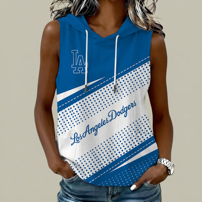 [FLASH SALE] NEW CUSTOMIZED MLB02 LAD LOS ANGELES DODGERS WOMEN'S SLEEVELESS HOODED POCKET TANK TOP