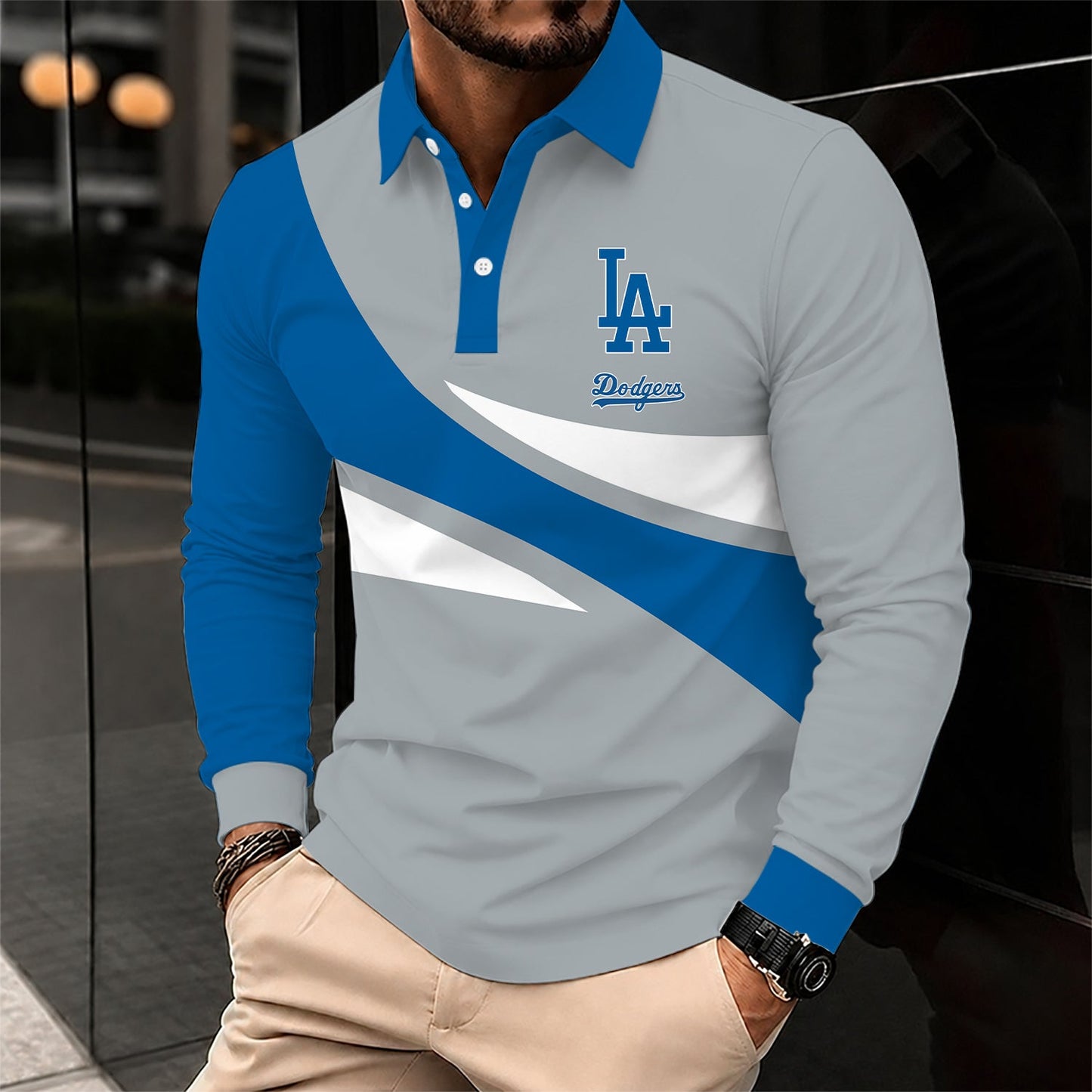 [FLASH SALE] NEW CUSTOMIZED MLB02 LAD LOS ANGELES DODGERS MEN'S LONG SLEEVE POLO
