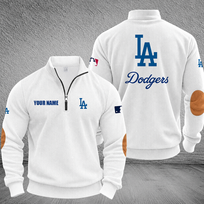 [FLASH SALE] NEW CUSTOMIZED MLB02 LAD LOS ANGELES DODGERS MULTICOLOR STRIPED QUATER ZIP SWEATSHIRT