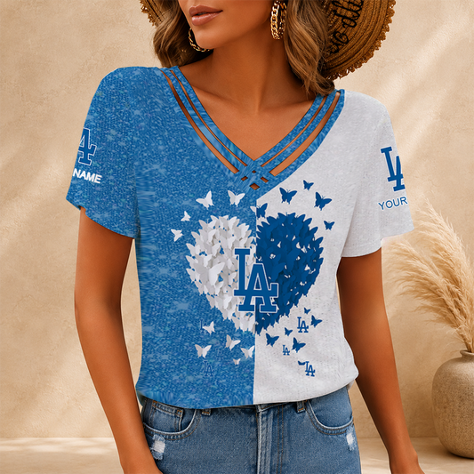 [FLASH SALE] NEW CUSTOMIZED MLB02 LAD LOS ANGELES DODGERS V-NECK SHIRT