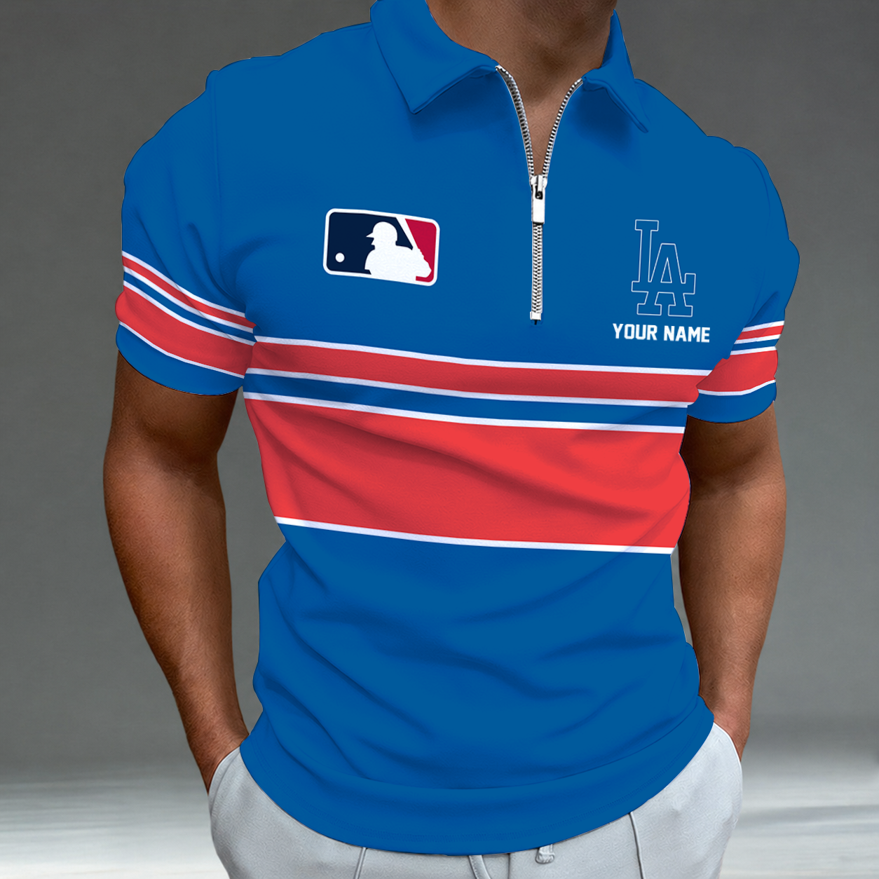 LIMITED EDITION - NEW CUSTOMIZED MLB02 LAD LOS ANGELES DODGERS ZIP POLO SHIRT
