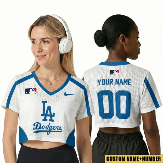 [FLASH SALE] NEW CUSTOMIZED MLB02 LAD LOS ANGELES DODGERS V-NECK JERSEY CROP TOP