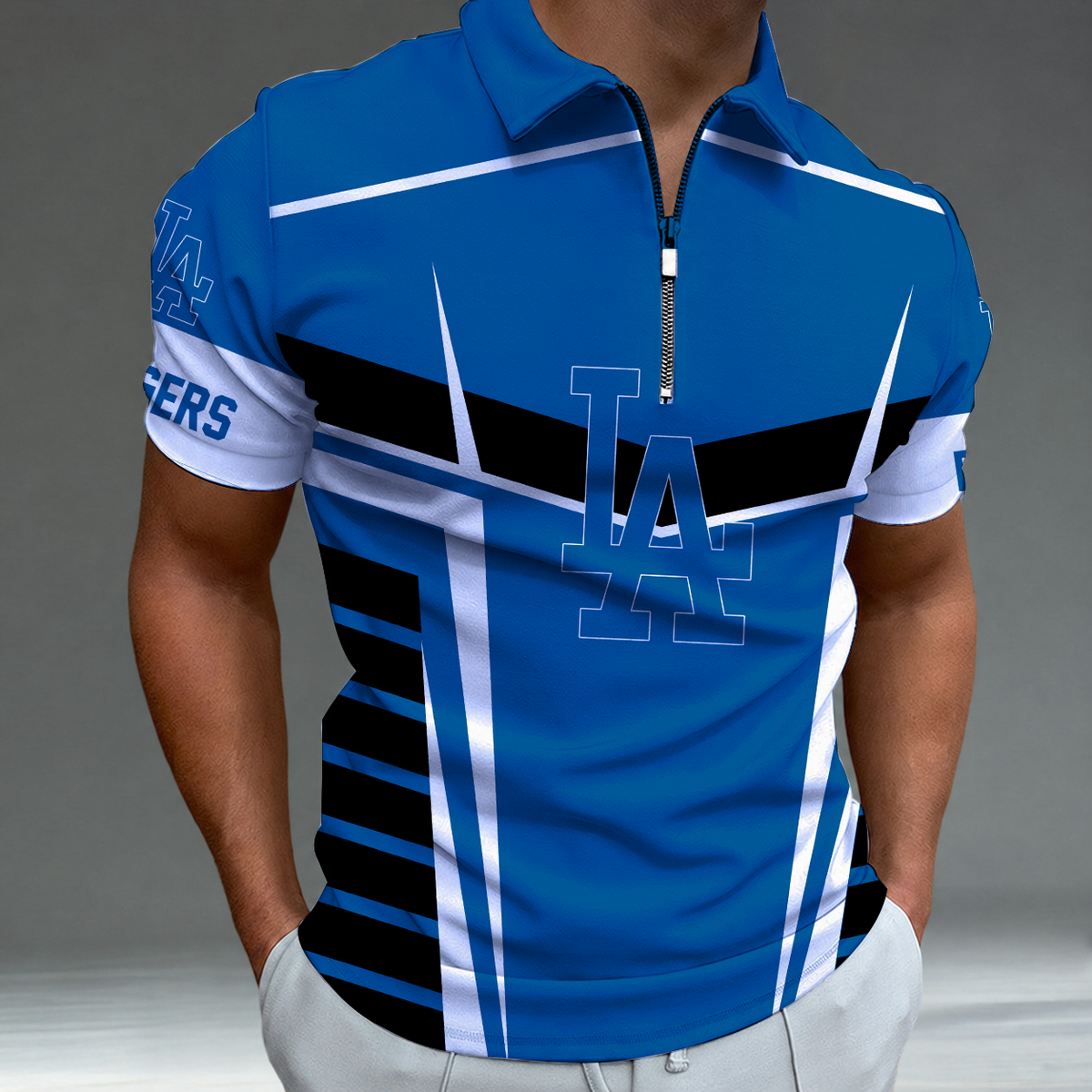 [FLASH SALE] NEW CUSTOMIZED MLB02 LAD LOS ANGELES DODGERS ZIP POLO SHIRT