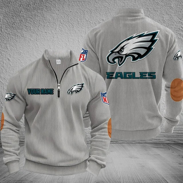 [SPECIAL OFFER] NEW CUSTOMIZED NFL02 PPE PHILADELPHIA EAGLES MULTICOLOR STRIPED QUATER ZIP SWEATSHIRT