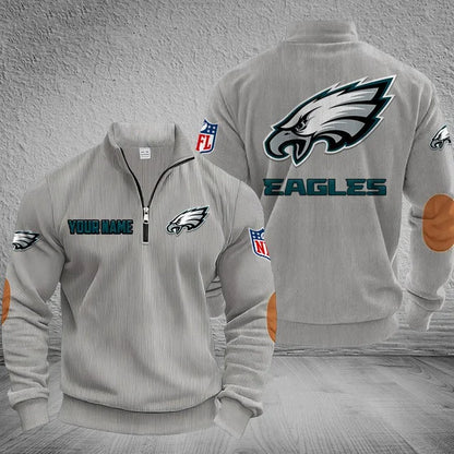 [SPECIAL OFFER] NEW CUSTOMIZED NFL02 PPE PHILADELPHIA EAGLES MULTICOLOR STRIPED QUATER ZIP SWEATSHIRT