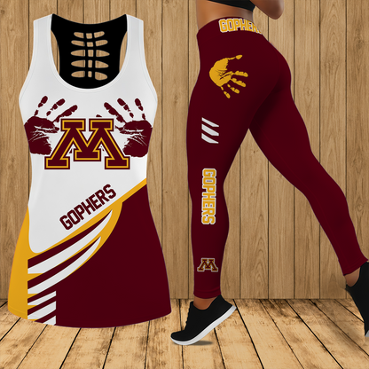 [FAN FAVORITE] NEW CUSTOMIZED NCAA MFF02 MGG MINNESOTA GOLDEN GOPHERS HOLLOW TANK TOP & LEGGINGS SET