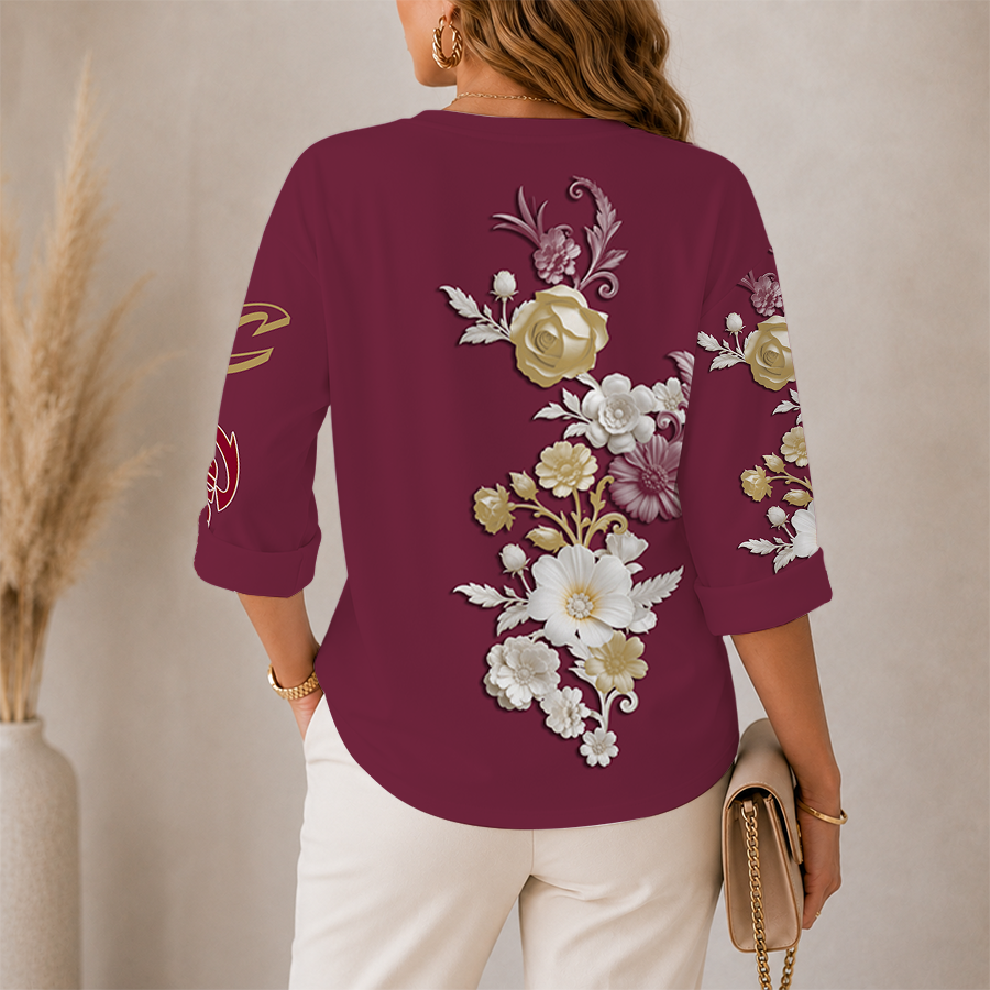 LIMITED EDITION - NEW CUSTOMIZED NBA02 CCA CLEVELAND CAVALIERS WOMEN'S V-NECK LONG SLEEVE SHIRT