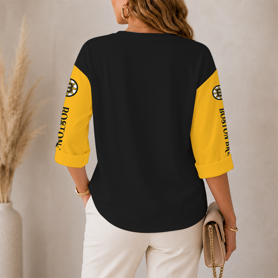 [SUPER SALE] NEW CUSTOMIZED NHL02 BTB BOSTON BRUINS WOMEN'S HEART V-NECK LONG SLEEVE SHIRT