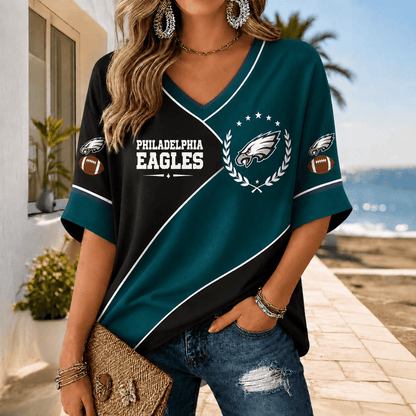 [SPECIAL OFFER] NEW CUSTOMIZED NFL02 PPE PHILADELPHIA EAGLES WOMEN'S HEART V-NECK LONG SLEEVE SHIRT